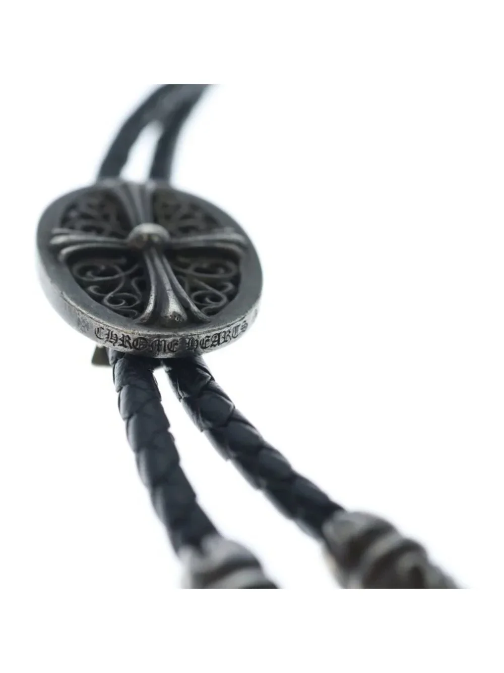 Chrome Hearts Bolotie Ovaltiny Tiny Classic Oval Cross Loop Tie Silver Black
